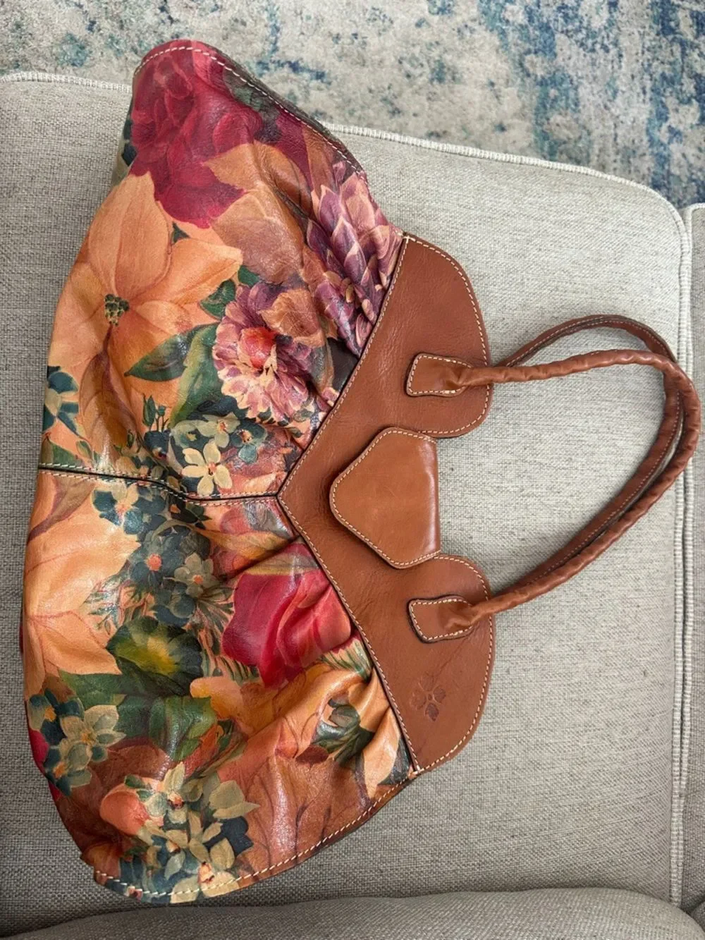 Patricia Nash Lione Large leather Satchel bag purse floral